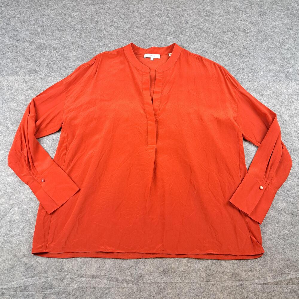 Vince Shirt Womens Medium Red Split Neck Long Sleeve Popover Tunic Top Blouse